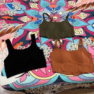 Sports Bra Set - Black, Olive, Tan